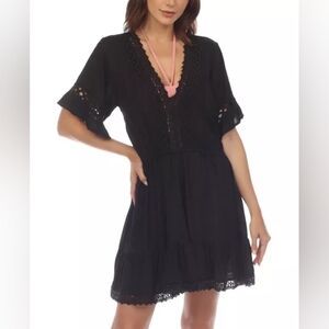 Raviya Black Flutter Sleeve V-Neck Sundress/Swim Cover-up